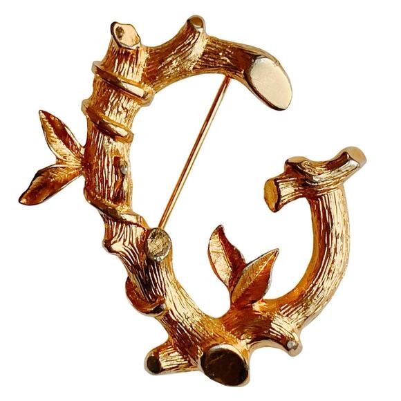 VTG Signed Sarah Coventry Brooch Twig Leaf Mid Century Gold Tone Jewelry - Picture 1 of 10
